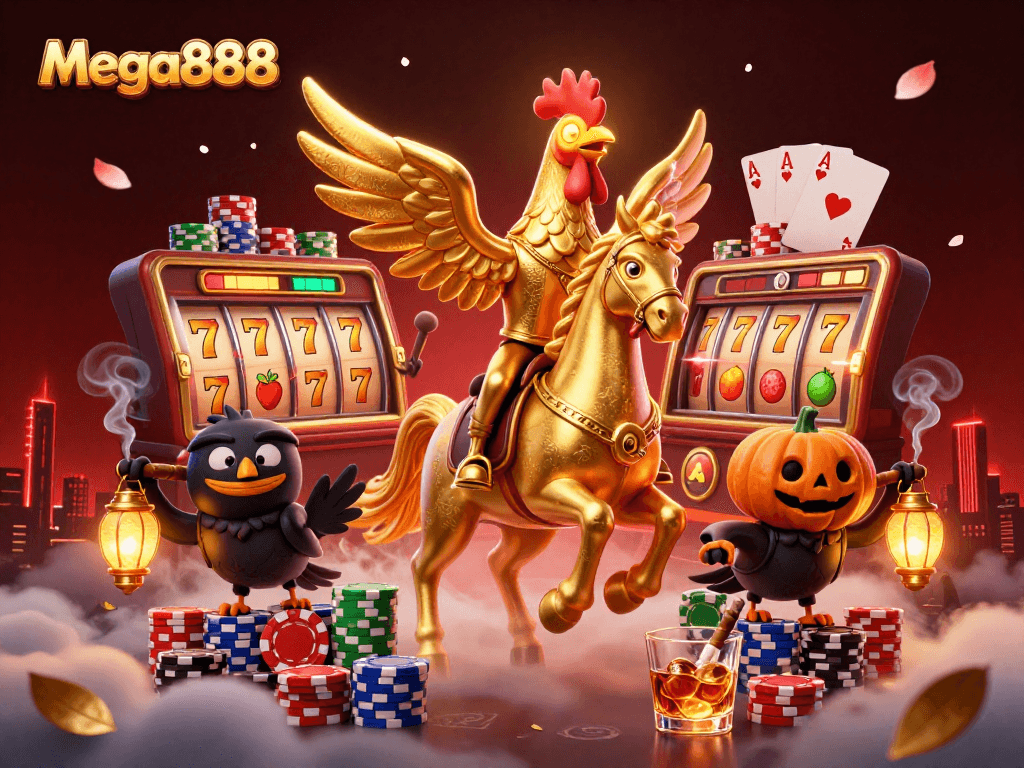Mega888 menawarkan pengalaman bermain slot menarik dengan suasana kasino malam yang meriah.