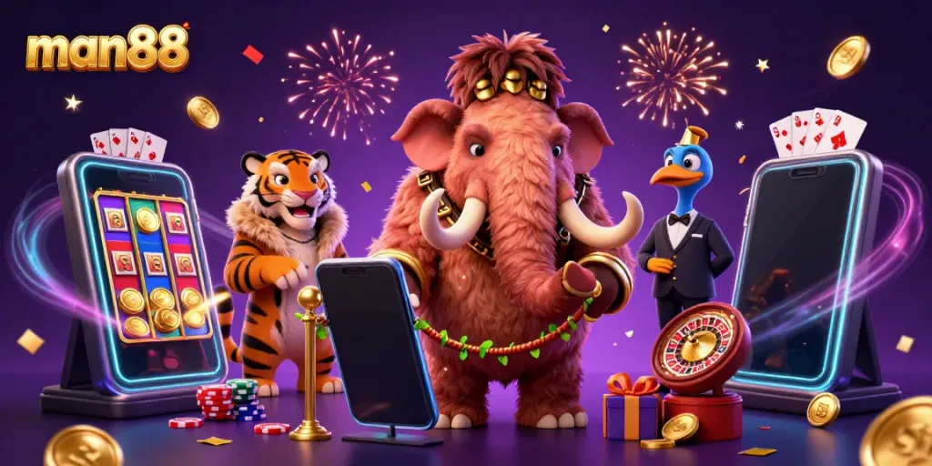 Experience the excitement of man88 with dynamic scenes of amazing casino characters and games.