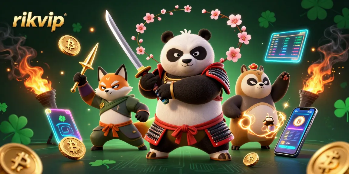 Engage in thrilling crypto casino adventures with rikvip's vibrant illustration of samurai panda and ninja fox.