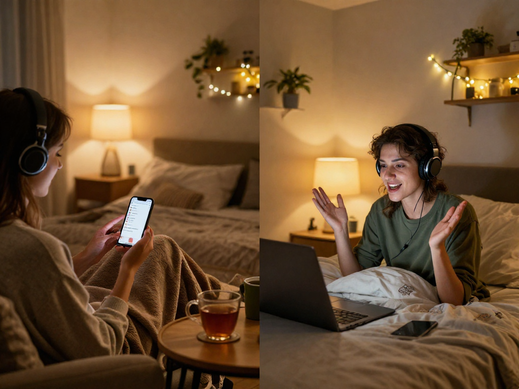 Engaging sexchat scene with cozy home settings highlighting personal connections.