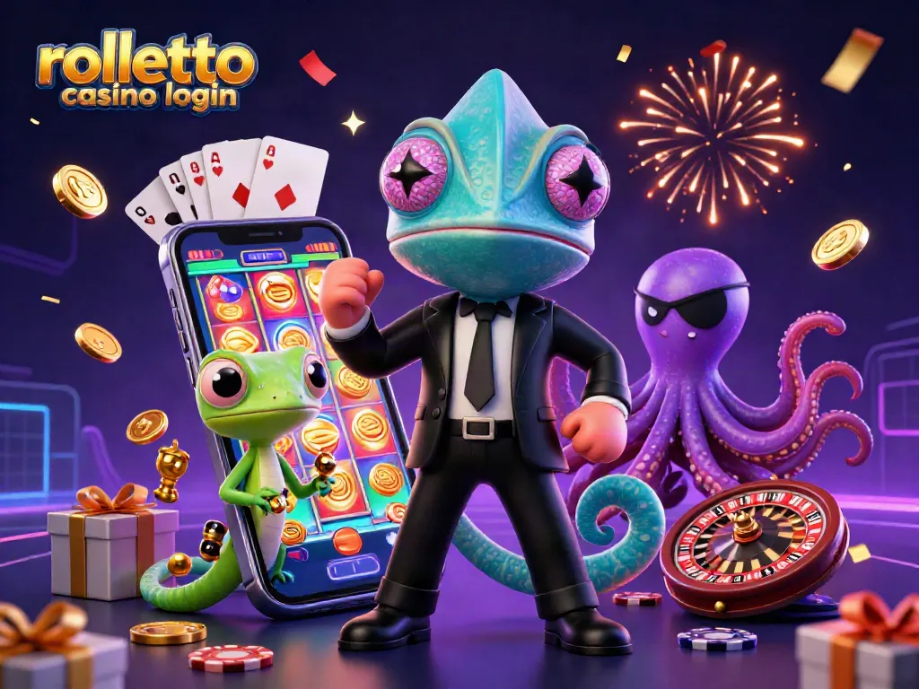 Engage with rolletto casino login through a vibrant 3D illustration showcasing fun gaming action and characters.