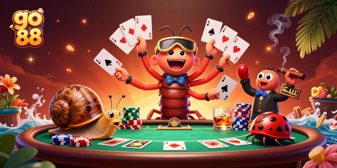 Experience the vibrant action at go 88 with creative cartoon characters at the poker table.
