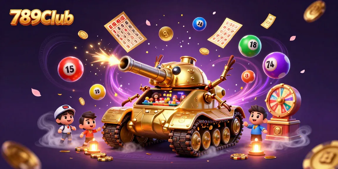 Experience the excitement at 789Club with a dynamic casino tank illustration filled with vibrant gaming elements.