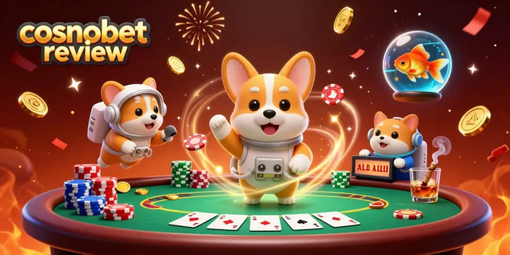 Experience the thrill of cosmobet review with a 3D casino illustration showcasing gaming action.