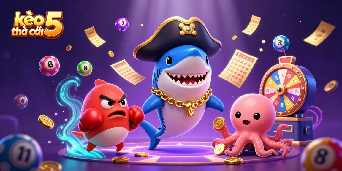 Engage with kèo nhà cái 5 through a vibrant scene showcasing dynamic lottery elements and unique characters.