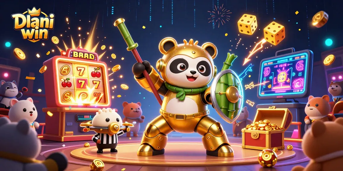 Dhani win game with golden panda piloting a robot at a casino-themed arena.
