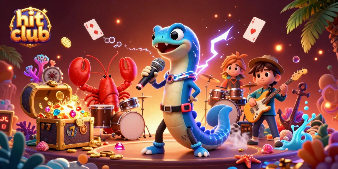 The hit club shows excitement and winning potential with colorful gems and playful aquatic characters at the casino.
